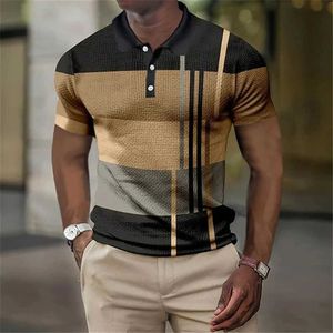 T-shirt bricolage de haute qualité pour hommes Polo 2023 New Stripes T-shirts à manches courtes Casual Business Button Tops Tees Vêtements d'été pour garçons Y2303