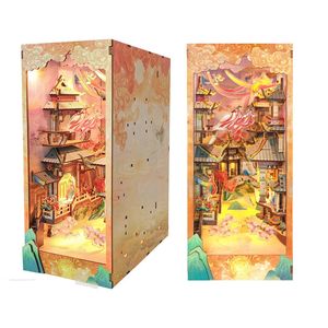DIY libro de madera rincón chino historia mítica sujetalibros con luz rompecabezas 3D conjunto de estantería para adultos regalos de cumpleaños 240304