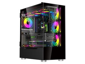 Dipc argb-q18-bk noir USB3.0 ATX MID Tower Gaming Computer Boîte avec deux ventilateurs de verre trempé (préinstallé)