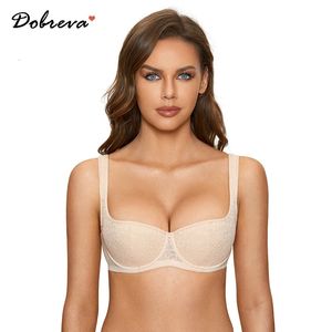 DOBREVA Sujetador Balconette Push Up para Mujer Sexy Lace Demi Underwire Shelf Talla Grande Ligeramente Acolchado 240116