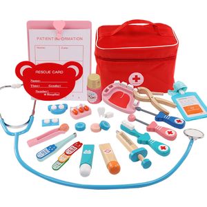Doctor Kit para niños, Fetend Play Dentist Toys for Kids, 23pcs Madera de madera Kit Doctor con estetoscopio realista y bolso a mano