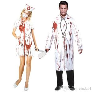 Docteur infirmière Cosplay femmes hommes Halloween thème sanglant Costume robe vêtements fête scène Wear329x