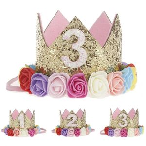 Ropa para perros, 1 pieza, sombrero para gatos, fiesta de cumpleaños, 1 °, 2 °, 3 ° año, corona de princesa Floral, cachorro, gatito, gorra decorativa con diadema
