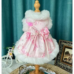 Vêtements de chien automne hiver vêtements de chiot rose imprimé Cheongsam robes de princesse en peluche pour petit moyen vêtements pour animaux de compagnie vêtements d'extérieur Teddy