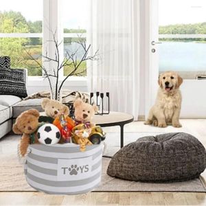 Panier de rangement rond pliable pour vêtements de chien, motif de dessin animé, organisateur d'articles divers avec poignée, boîte à vêtements en tissu de lin pour animaux de compagnie