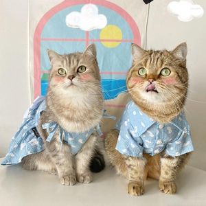 Vêtements de chien Chat Coton Princesse Robe Été Bleu Bow Sling Beau Mâle Chemise Pet Couple Vêtements