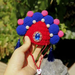 Appareils chien chat chapeau Pet Treen festif chinois Style élastique élastique avec Tassel Faux Pearl Decor Holiday pour chiens