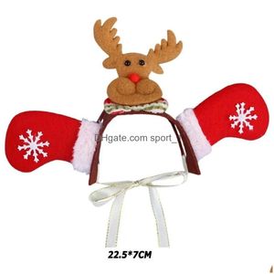 Vêtements de chien Noël Mignon Chat Bandeau Feutre Tissu Chapeau Deer Antler Couronne Costume De Père Noël Cosplay Coiffe Accessoires Pour Animaux De Compagnie Drop Dhqvr