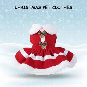 Ropa para perros Vestido de Navidad Cómodo disfraz de cachorro de Navidad con campanas de arco Traje de muñeca gruesa Collar de suministros