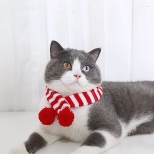 Ropa para perros bufanda de punto de Navidad con cuello rayado de pompon suave cómodo para gatos perros conejos disfraz de fiesta de mascotas