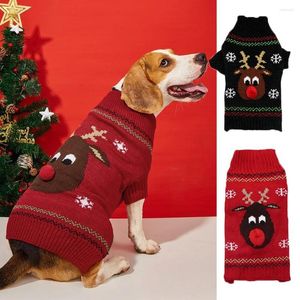 Ropa para perros ropa de mascota de Navidad gruesa tejido de cuello alto de color rojo sweater estampado de ciervo pequeño gato grande