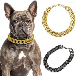 Ropa para perros Collar de cadena de eslabones dorados falsos para perros Collar de gato de plástico de moda Accesorios de joyería de metal ligero para mascotas