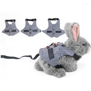 Rabica de ropa de perro conejos chaleco gris arnés a cuadros y correa de collar de algodón correas de tracción para mascotas para s/m/l