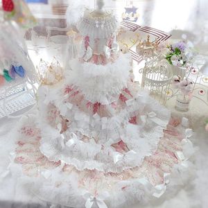 Vêtements pour chiens Vêtements faits à la main haut de gamme Fournitures pour animaux de compagnie Robe de mariée en dentelle rose garnitures bordées de diamants robe de soirée jupe à plusieurs niveaux