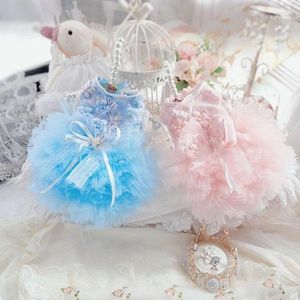 Vêtements pour chiens Haut de gamme Robe de princesse faite à la main One Piece Vêtements Fournitures pour animaux de compagnie Perle Ruban Bow Tulle Jupe Tutu Plusieurs couches Yorkie Costume