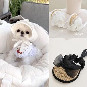 Ropa para perros INS Lace Grass Sombrero de sombrilla tejido para perros Mascotas Gatos Correas para mascotas Sombreros ajustables Accesorios Artículos para cachorros