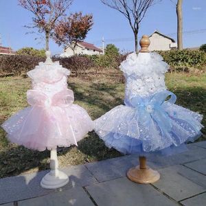 Vêtements de chien Belle Pet Chiot Luxe Princesse Robe Bleu Clair Rose Mode Paillettes Bowknot Robes De Mariage Tutu Pour Petits Vêtements