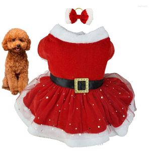 Vêtements pour chiens Vêtements de Noël pour animaux de compagnie Filet brillant Père Noël Vêtements pour filles mignonnes Robes rouges Chat