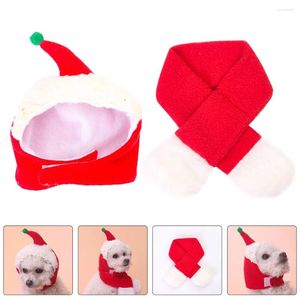 Vêtements pour chiens Ensemble de Noël pour animaux de compagnie Chapeau Foulards Écharpe de chiot de ménage Couverture de tête pour chiens Chaud Flanelle Coiffe Coton