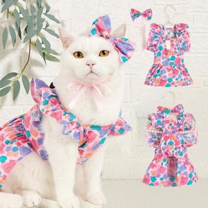 Vêtements pour chiens vêtements pour chiens de compagnie manches volantes impression florale respirante protéger la peau Kitty vêtements tenues pour la mode d'été