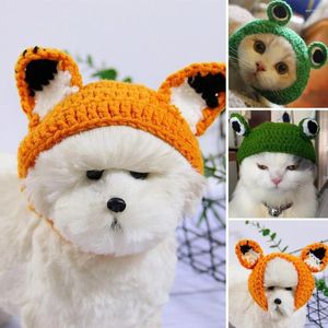 Ropa para perros Sombrero para mascotas Tejido a mano Lindo 3D Rana Decoración de ojos Gato Cómodo Sombrero cálido para otoño invierno
