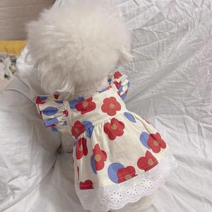 Vêtements pour chiens Robe de princesse pour animaux de compagnie Mignon Floral Poméranie Teddy Chiot Quatre Saisons Rouge Imprimer Sling Fournitures
