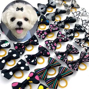 Conjunto de ropa para perros Lindo Yorkie Arcos para mascotas Accesorios de aseo pequeños Bandas de goma Cachorros Gatos Negro Blanco A cuadros Perros Artículos para la cabeza 230923