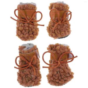 Vêtements de chien neige 4 x 4 cm chaussures en peluche anti-protecteur hiver marche en plein air pour chat marron 4pcs