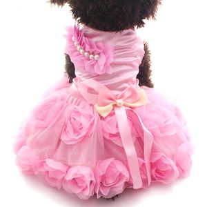 Vêtements pour chiens XKSRWE Pet Dog Princess Robe de mariée Tutu Rosette Bow Robes Chat Chiot Jupe PrintempsÉté Vêtements Vêtements 2 couleurs 230901