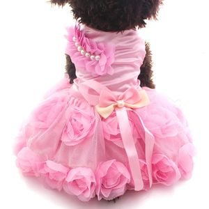 Vêtements pour chiens XKSRWE Pet Dog Princess Robe de mariée Tutu Rosette Bow Robes Chat Chiot Jupe SpringSummer Vêtements Vêtements 2 couleurs 231023