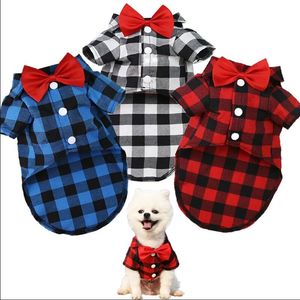 Ropa para perros, camisa a rayas a cuadros, abrigo para cachorros pequeños y medianos, chaleco con lazo a la moda, vestido de boda, disfraz para mascotas, 3 colores BT6767