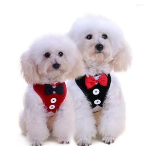 Collares para perros Malla transpirable Elegante arco Arnés y correa para mascotas pequeñas Conjunto Chaleco para cachorros Rojo Negro Mascotas caminando para correr Accesorios para perros