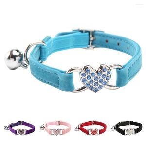 Collares para perros Encanto de corazón y campana Collar de gato Elástico de seguridad ajustable con material de terciopelo suave Producto para mascotas Pequeño S Azul