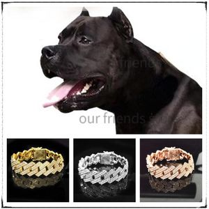 Collares para perros Correas Collar Arnés de cadena Metal de lujo con diamante 20 mm Ancho Pastor alemán Perros grandes Cadenas Accesorios Artículos para mascotas DropDo