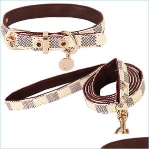 Colliers de chien Leashes Designer Collier en cuir et laisse Ensemble de contrôle de base réglable Faire le faisceau durable avec boucle en métal appropriée