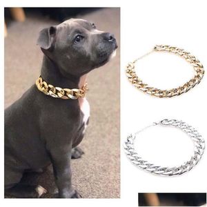 Collares de perros correas chapado en oro para perros cadena de serpientes grandes accesorios de joyería de moda pitbl pugs pinch collar plástico 10edog dhdms