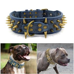 Colliers pour chiens, laisses, collier robuste et résistant, large et confortable pour les chiens de très grande taille, empêche les morsures, collier de berger en cuir à pointes pointues