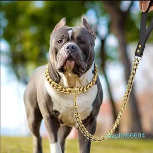 Collares para perros Correas Collar de cadena de acero inoxidable y correa Super Strong Metal Choke Silver Gold Pet Lead Rope para Party Show