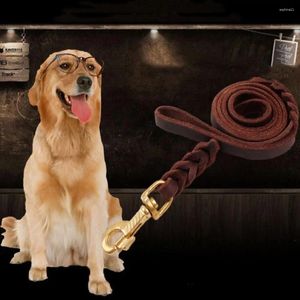 Colliers de chien en cuir tressé Long brun traction durable corde à pied entraîne pour le berger allemand golden retriever
