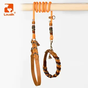 Colliers de chien Loulidik Luxury Geatic Cuir Collar Leash Set Handmade Hands Hands Free Free Pet Corde Accessoires Walking Wholesale