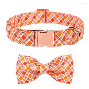 Collares para perros Collar de otoño personalizado con pajarita Cachorro ajustable a cuadros naranja para grandes, medianos y pequeños