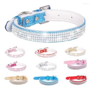 Collares para perros Collar para mascotas Bling Rhinestone Perros grandes y pequeños Cachorro de cristal Cadena de collar de gato brillante Lujo para Pug mediano Chihuahua Azul Rosa