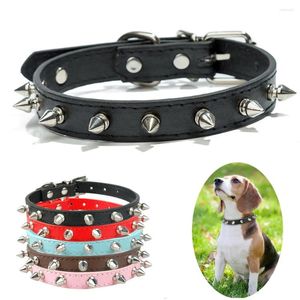 Collares para perros de piel sintética, una fila con tachuelas, collar para cachorros con pinchos, ajustable, correa para el cuello para gatitos y mascotas pequeñas, color negro