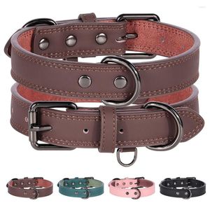 Collares para perros Collar de cuero real suave y duradero Mascota genuina para perros pequeños, medianos y grandes Pastor alemán Marrón Negro