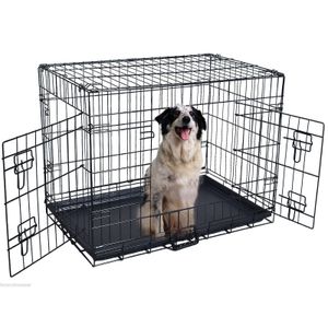 Dog Houses Accessoires de chenils 42 2 portes fil pliant cage pour animaux de compagnie cage de chat valise chenil parc avec plateau livraison directe maison garde Dhq6U