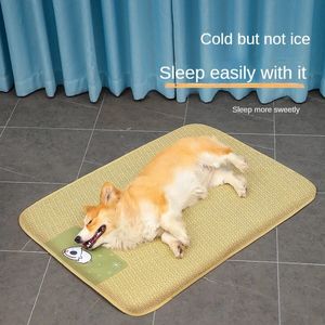 Mat de chien refroidissement du pavé d'été à l'humidité refroidisseuse couverture de rotin et lit lavable bisouxable pour petit moyen moyen 240418 moyen