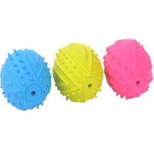 Juguetes masticables chirriantes para perros y gatos, pelota de goma, pelota chirriadora de fútbol, colores variados