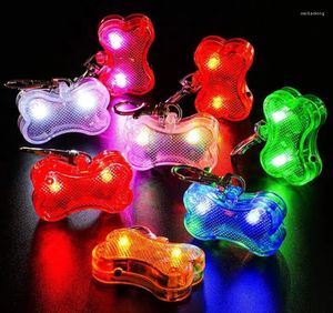 Étiquette de chien collier LED sécurité pour animaux de compagnie lumière à clipser chiens lumineux étiquettes d'identification de chat laisse pendentif lumineux pour la marche nocturne Camping forme d'os 30 pièces