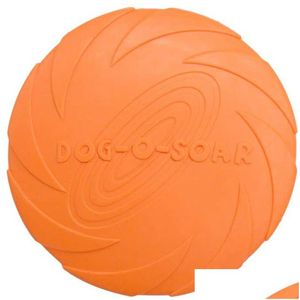 Игрушки для собак Жевательная миска Летающие диски Мягкая резина Неразрушимые тренажеры Игрушечная тарелка для домашних животных Яркий цвет для собак, чтобы увидеть Большой 5,9-дюймовый каплевидный Ottu1