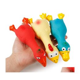 Juguetes para perros Masticables Látex natural Mascota Gritando Pollo Pato Juguete Squeaker Sonido divertido Entrenamiento de goma Jugar Cachorro Masticar Diente Cleanin Dhcoj